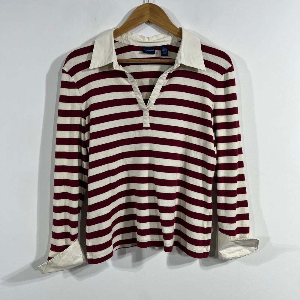 Westbound 90s Rubgy Blokecore Striped Preppy Long Sleeve Polo Shirt Womens Large